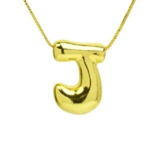 14k Gold Plated Chunky Balloon Bubble Initial Charm Pendant Necklace - Letter J